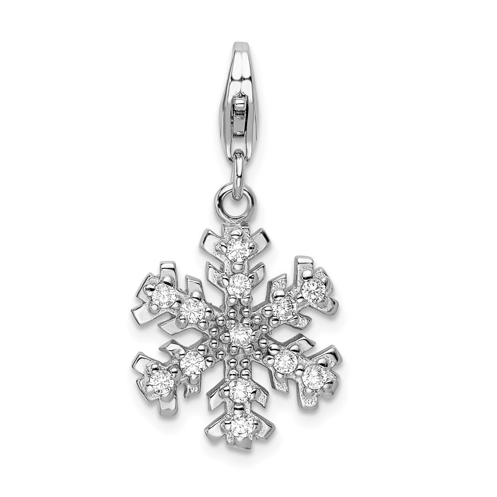 925 Sterling Silver Polished Glass Stone Snowflake Bracelet Charm Lobster Clasp